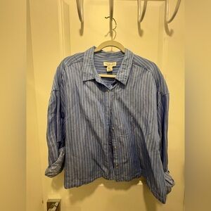 Rachel Zoe Cropped Blue Striped Casual Shirt